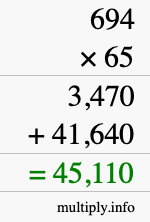 How to calculate 694 times 65 using long multiplication