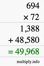 How to calculate 694 times 72 using long multiplication