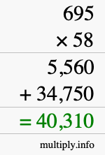 How to calculate 695 times 58 using long multiplication