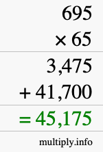 How to calculate 695 times 65 using long multiplication