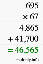 How to calculate 695 times 67 using long multiplication