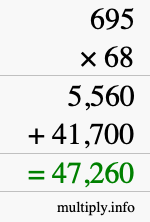 How to calculate 695 times 68 using long multiplication