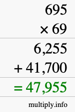 How to calculate 695 times 69 using long multiplication
