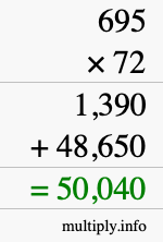 How to calculate 695 times 72 using long multiplication