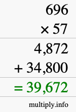 How to calculate 696 times 57 using long multiplication