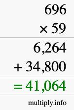 How to calculate 696 times 59 using long multiplication