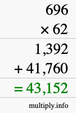 How to calculate 696 times 62 using long multiplication