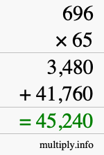 How to calculate 696 times 65 using long multiplication