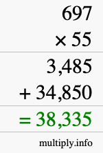 How to calculate 697 times 55 using long multiplication How to calculate 697 times 55 using long multiplication