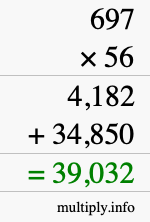 How to calculate 697 times 56 using long multiplication