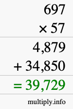 How to calculate 697 times 57 using long multiplication