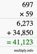 How to calculate 697 times 59 using long multiplication