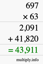 How to calculate 697 times 63 using long multiplication