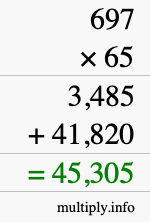 How to calculate 697 times 65 using long multiplication