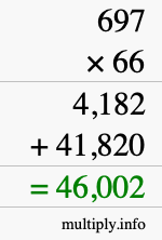 How to calculate 697 times 66 using long multiplication