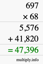 How to calculate 697 times 68 using long multiplication