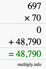 How to calculate 697 times 70 using long multiplication