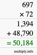 How to calculate 697 times 72 using long multiplication