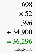 How to calculate 698 times 52 using long multiplication