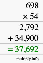How to calculate 698 times 54 using long multiplication