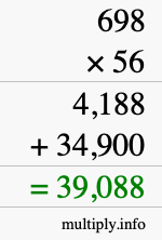 How to calculate 698 times 56 using long multiplication