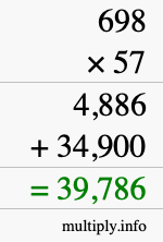 How to calculate 698 times 57 using long multiplication