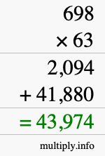 How to calculate 698 times 63 using long multiplication