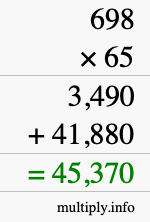 How to calculate 698 times 65 using long multiplication