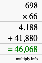 How to calculate 698 times 66 using long multiplication