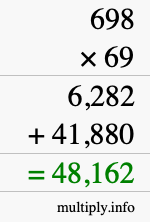 How to calculate 698 times 69 using long multiplication
