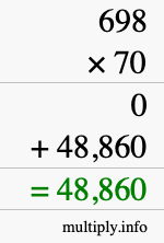 How to calculate 698 times 70 using long multiplication