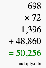 How to calculate 698 times 72 using long multiplication