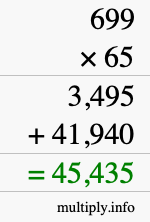 How to calculate 699 times 65 using long multiplication