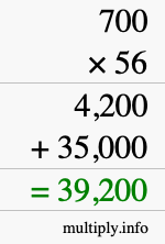 How to calculate 700 times 56 using long multiplication