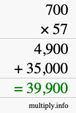 How to calculate 700 times 57 using long multiplication