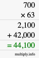 How to calculate 700 times 63 using long multiplication How to calculate 700 times 63 using long multiplication