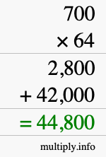 How to calculate 700 times 64 using long multiplication