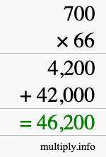 How to calculate 700 times 66 using long multiplication