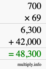 How to calculate 700 times 69 using long multiplication