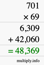 How to calculate 701 times 69 using long multiplication