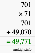 How to calculate 701 times 71 using long multiplication