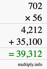 How to calculate 702 times 56 using long multiplication