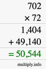 How to calculate 702 times 72 using long multiplication