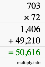 How to calculate 703 times 72 using long multiplication