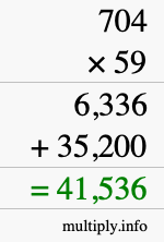 How to calculate 704 times 59 using long multiplication