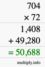 How to calculate 704 times 72 using long multiplication