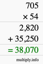 How to calculate 705 times 54 using long multiplication