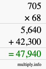 How to calculate 705 times 68 using long multiplication