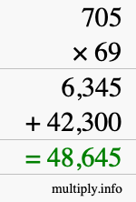 How to calculate 705 times 69 using long multiplication