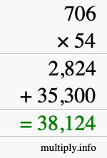 How to calculate 706 times 54 using long multiplication
